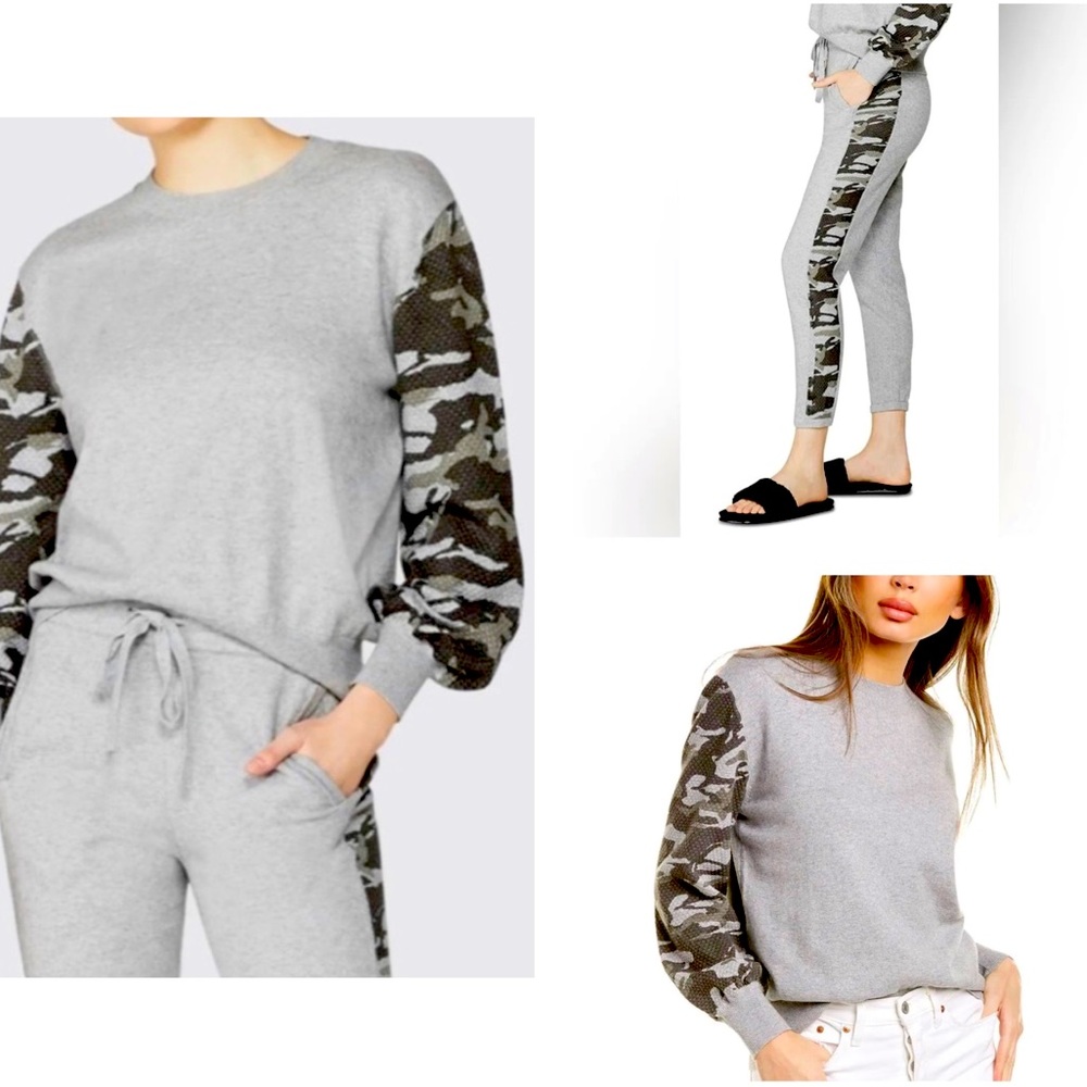 NWT Monrow Camo Sleeve Cashmere-Blend Sweater AND Jogger Set; Regular 2 (XS)